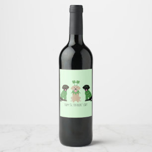 Happy St Patricks Day Labrador Retriever Dogs Wine Label