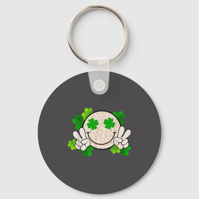 Happy St Patrick's Day Leopard Smile Face Irish Sh Key Ring (Front)