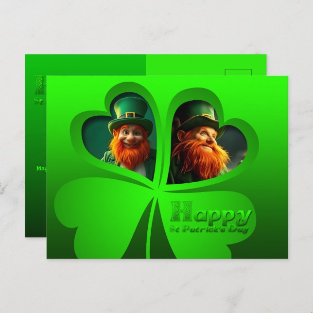 Happy St Patrick's Day Leprechaun Add Photo PostC3 Holiday Postcard (Front/Back)