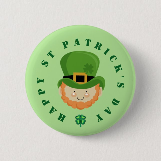 Happy St Patrick's Day leprechaun and shamrock 6 Cm Round Badge (Front)