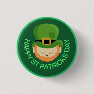 Happy St Patricks Day Leprechaun and shamrock hat 3 Cm Round Badge