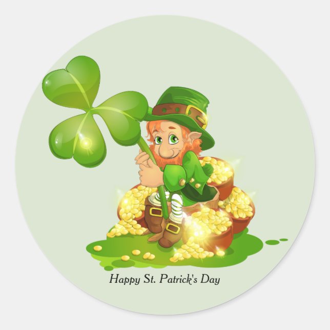 Happy St. Patrick's Day Leprechaun Classic Round Sticker (Front)