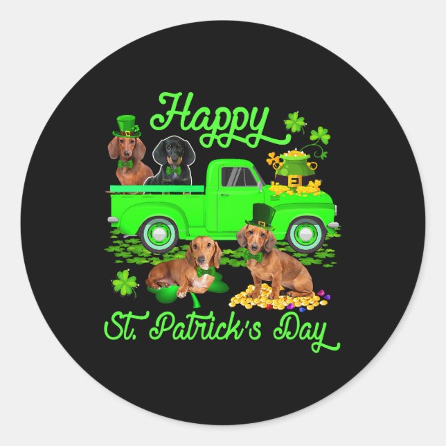 Happy St. Patricks Day Leprechaun Dachshund Green  Classic Round Sticker (Front)