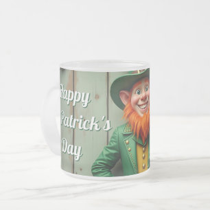 Happy St. Patrick's Day Leprechaun Frosted Glass Coffee Mug