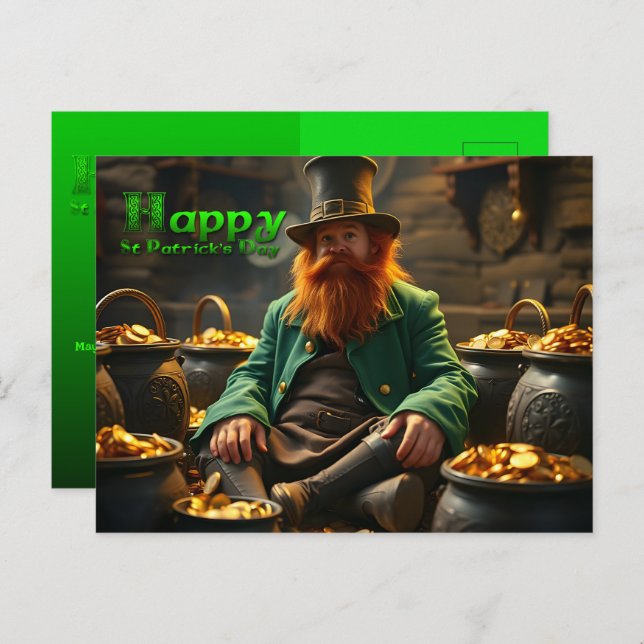 Happy St Patrick's Day Leprechaun HPostC03 Holiday Postcard (Front/Back)
