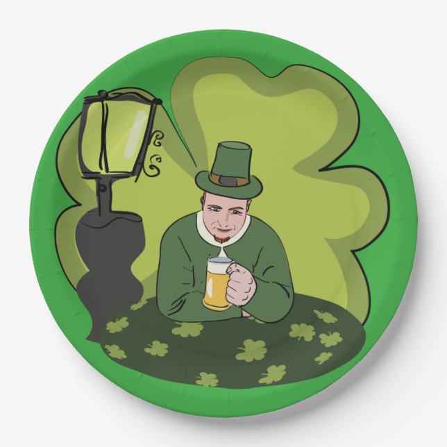 "HAPPY ST. PATRICK'S DAY" LEPRECHAUN PAPER PLATE (Front)