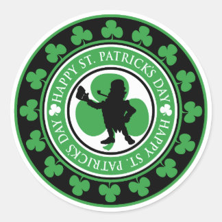 Happy St. Patrick's Day Leprechaun Shamrocks Classic Round Sticker
