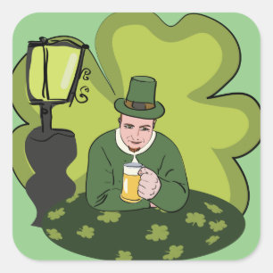 "HAPPY ST. PATRICK'S DAY" LEPRECHAUN SQUARE STICKER
