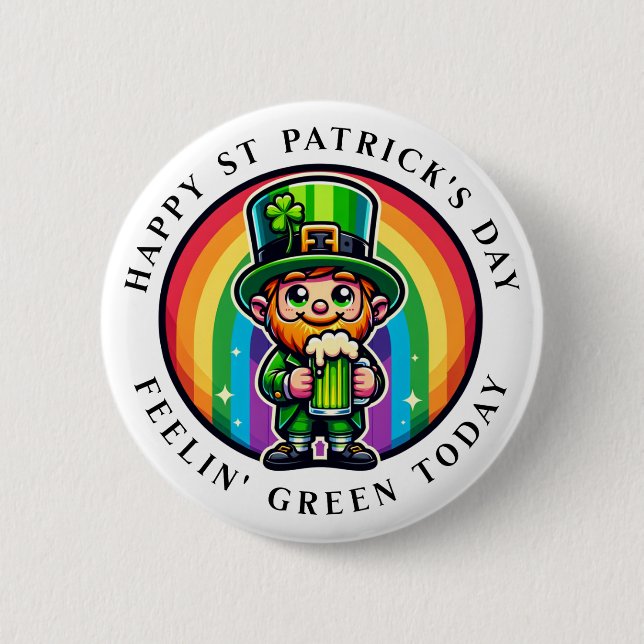 Happy St Patrick's Day Leprechaun with Green Beer 6 Cm Round Badge (Front)