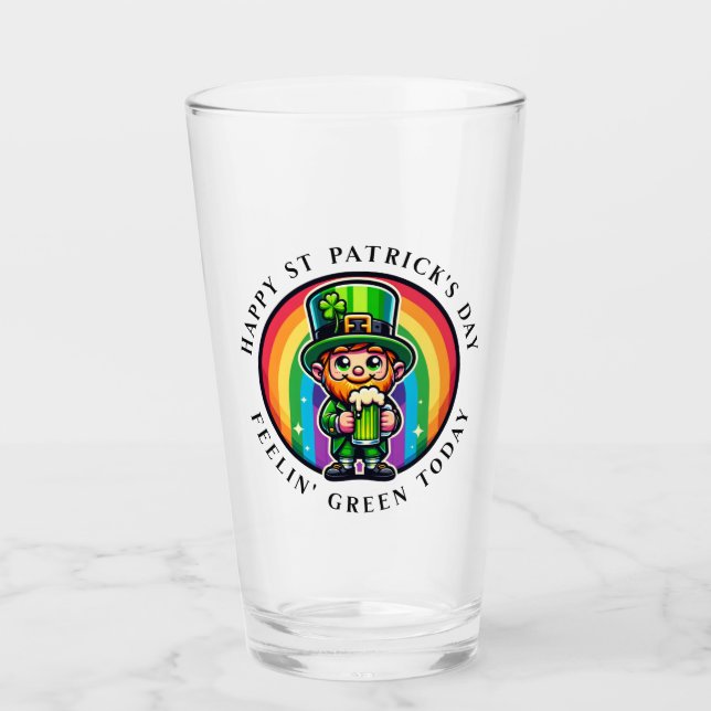 Happy St Patrick's Day Leprechaun with Green Beer Glass (Front)