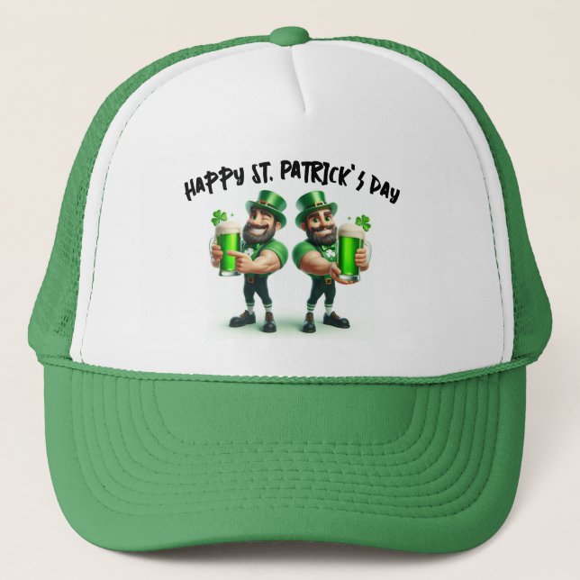 Happy St Patrick's Day Leprechauns Trucker Hat (Front)