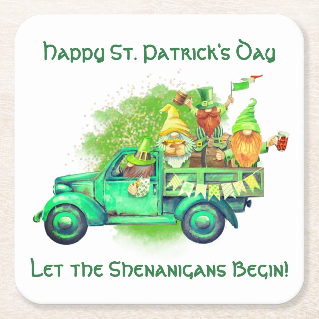 Happy St. Patrick's Day, Let the Shenanigans Begin Square Paper Coaster (Front)