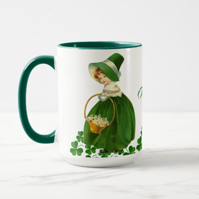 Happy St Patrick's Day Little Girl Lucky Shamrock  Mug (Left)