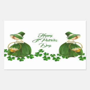 Happy St Patrick's Day Little Girl Lucky Shamrocks Rectangular Sticker