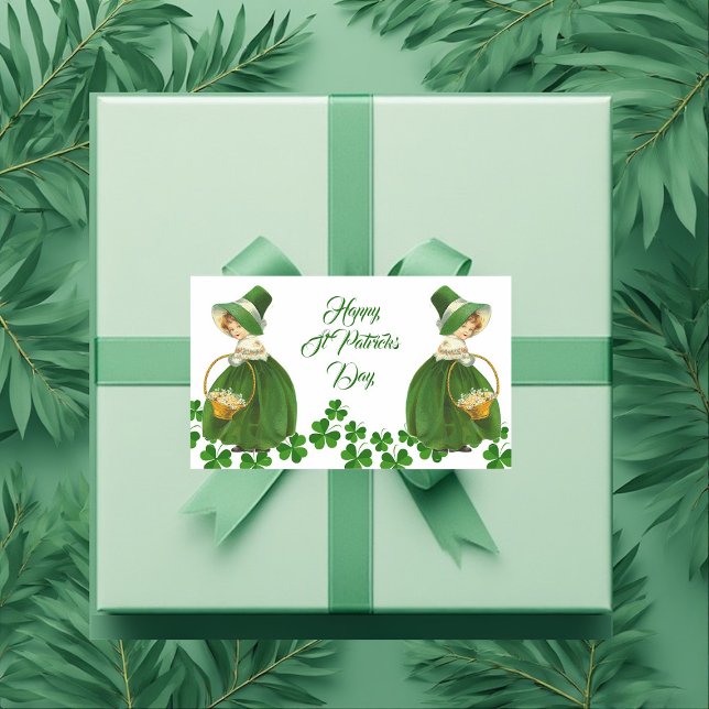 Happy St Patrick's Day Little Girl Lucky Shamrocks Rectangular Sticker (Happy St Patrick's Day Little Girl Lucky Shamrocks Rectangular Sticker)