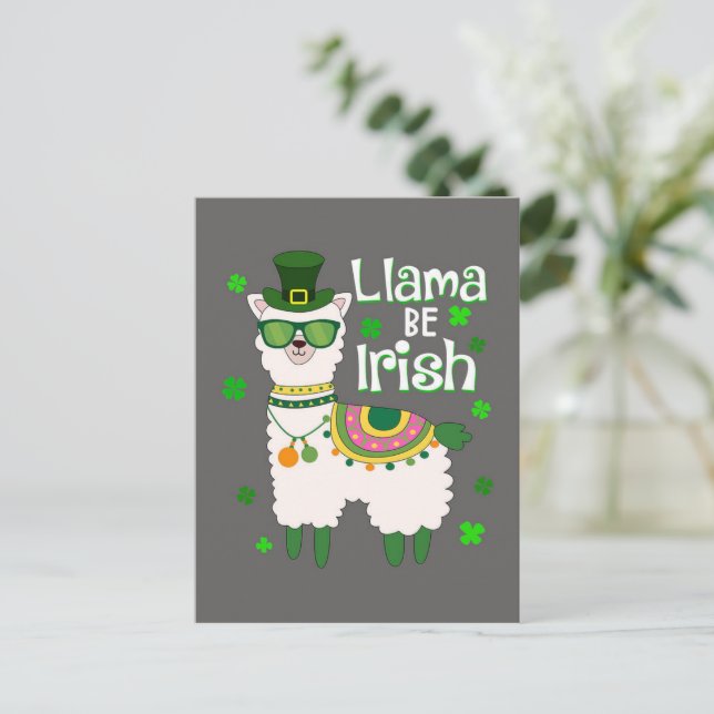 Happy St. Patrick's Day Llama postcard (Standing Front)