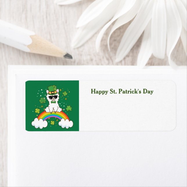 Happy St. Patrick's Day llama return address label (Insitu)