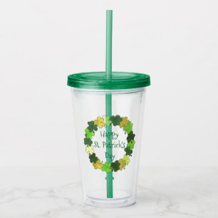 Happy St. Patrick's Day Lucky Shamrock Clover Acrylic Tumbler