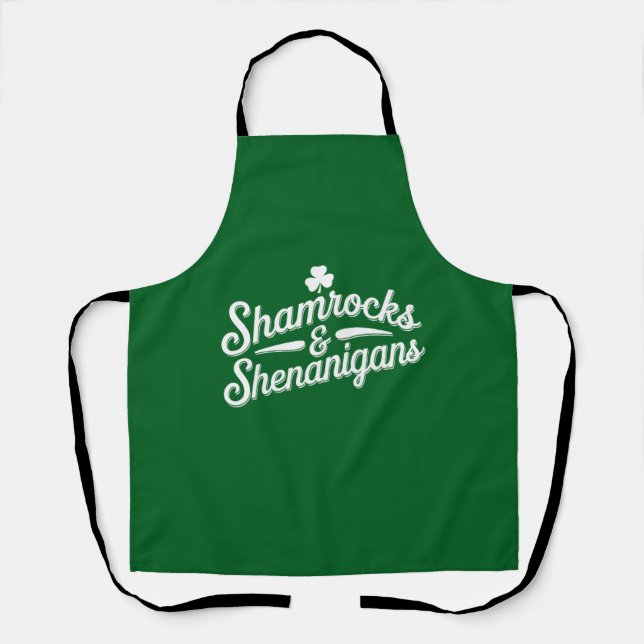 Happy St Patricks Day Lucky Shamrock&Shenanigans Apron (Front)
