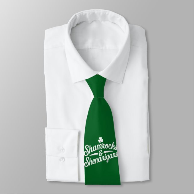 Happy St Patricks Day Lucky Shamrock&Shenanigans Tie (Tied)