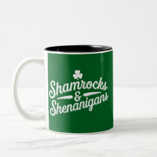 Happy St Patricks Day Lucky Shamrock&Shenanigans Two-Tone Coffee Mug