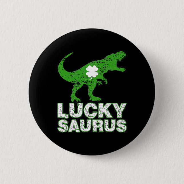 Happy St Patricks Day Luckysaurus Dinosaur Shamroc 6 Cm Round Badge (Front)