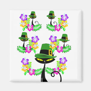 Happy St. Patrick's Day Magnets Cat Floral
