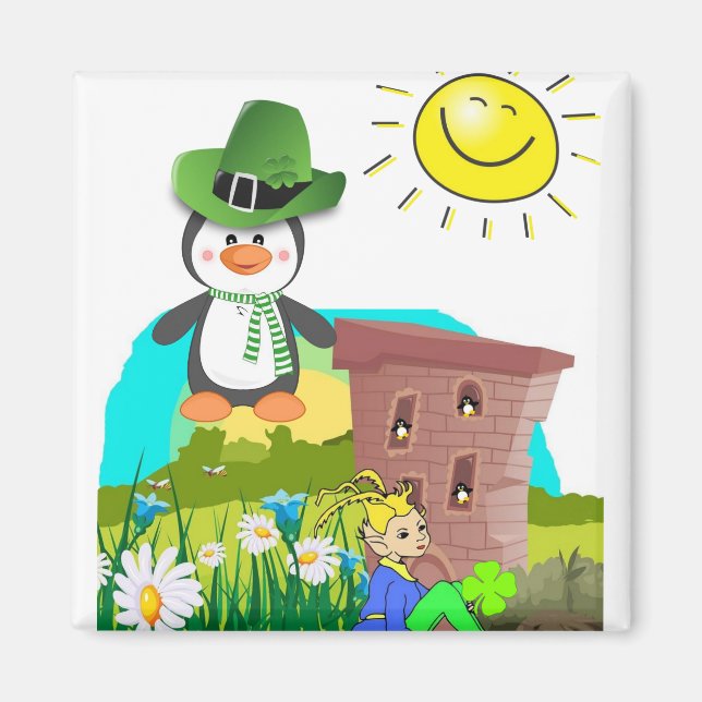 Happy St. Patrick's Day Magnets Penguin (Front)
