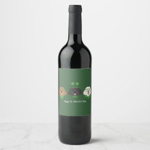 Happy St Patricks Day Maltipoo Dogs Wine Label