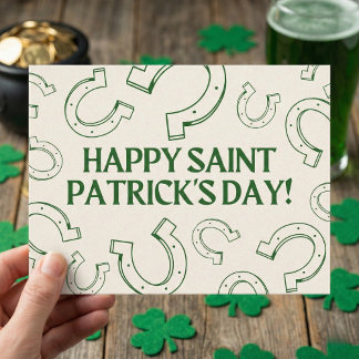 Happy St Patrick's Day Minimalist Green Horseshoe Postcard