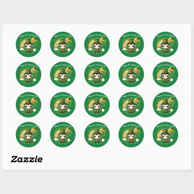 Happy St. Patrick's Day Monkey Classic Round Sticker (Sheet)