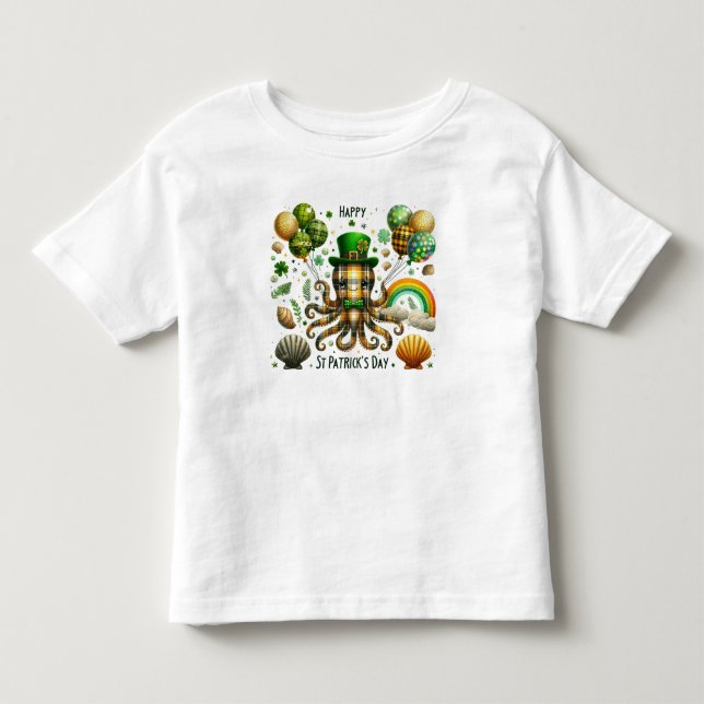 Happy St. Patrick's Day Octopus Toddler T-Shirt (Front)