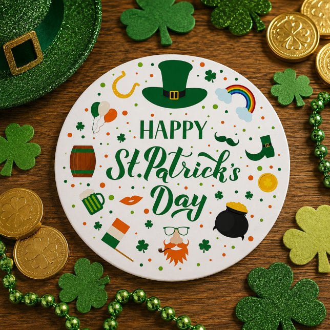 Happy St. Patrick's Day Party Classic Round Sticker (Happy St. Patrick's Day Party Classic Round Sticker)
