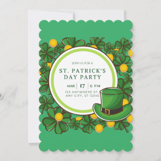 Happy St Patricks Day Party Leprechaun & Shamrocks Holiday Card