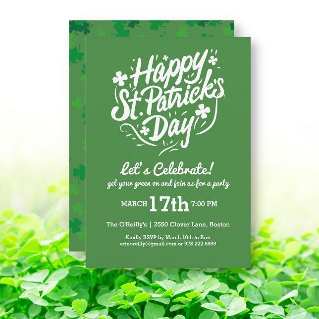 Happy St Patricks Day Party Lucky Shamrock Clovers Invitation (Creator Uploaded)