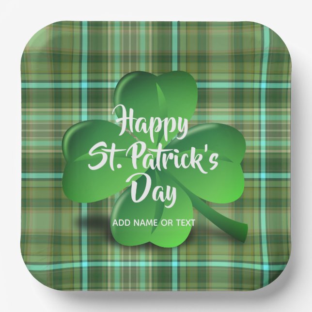 Happy St Patrick's Day Party Shamrock Personalised Paper Plate (Front)