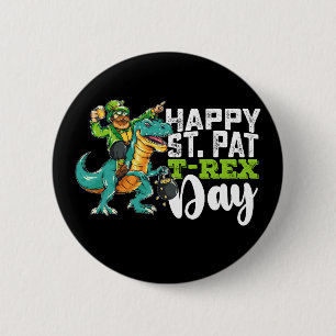 Happy St Patrick's Day Pat T Rex Dinosaur 6 Cm Round Badge