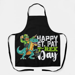 Happy St Patrick's Day Pat T Rex Dinosaur Apron