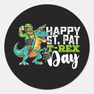 Happy St Patrick's Day Pat T Rex Dinosaur Classic Round Sticker