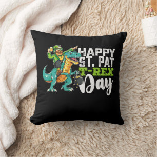 Happy St Patrick's Day Pat T Rex Dinosaur Cushion