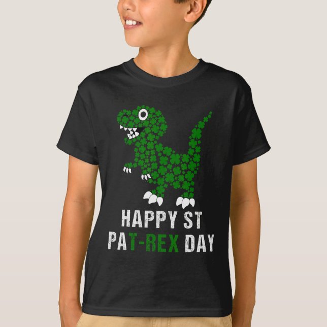 Happy St Patricks Day Patrex T-rex Dinosaur Funny  T-Shirt (Front)