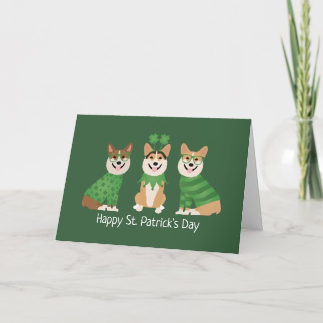 Happy St Patricks Day Pembroke Welsh Corgi Dogs Holiday Card (Front)