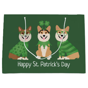 Happy St Patricks Day Pembroke Welsh Corgi Dogs Large Gift Bag