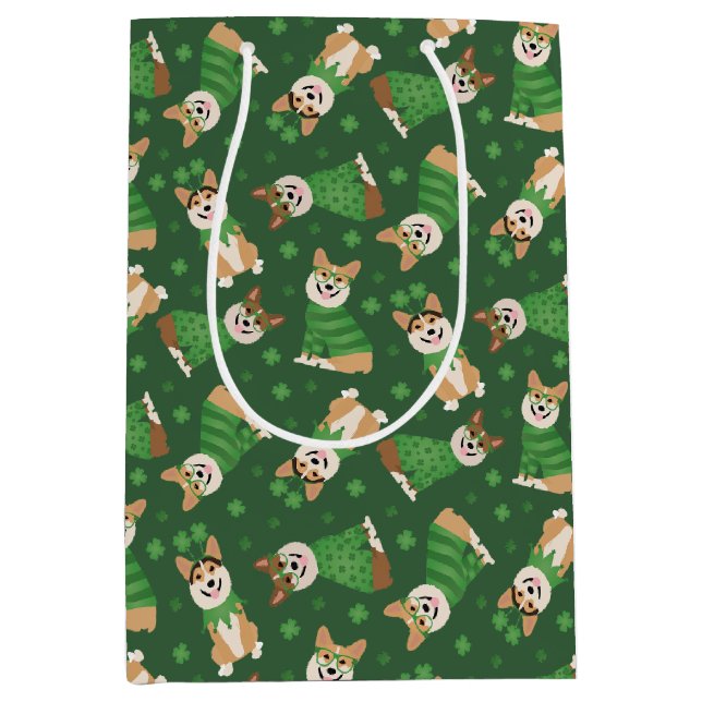 Happy St Patricks Day Pembroke Welsh Corgi Dogs Medium Gift Bag (Front)