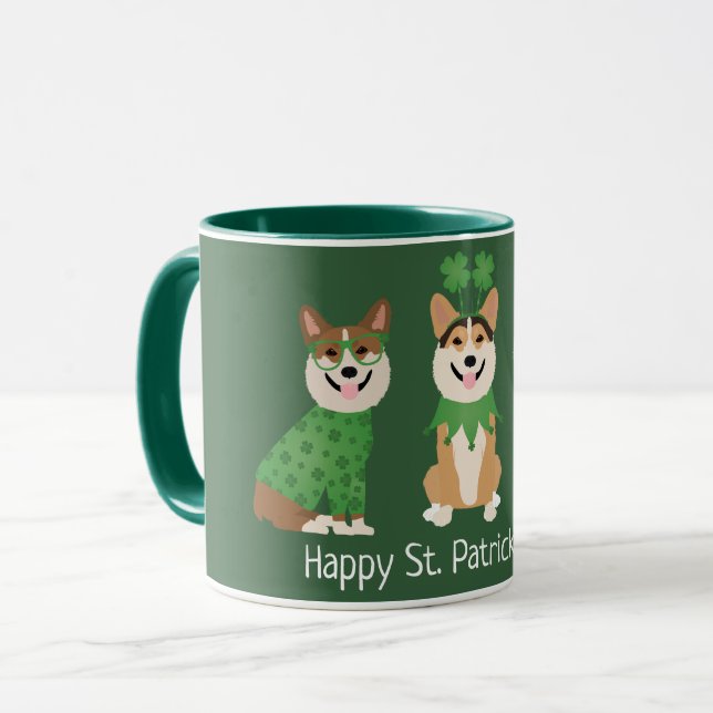 Happy St Patricks Day Pembroke Welsh Corgi Dogs Mug (Front Left)