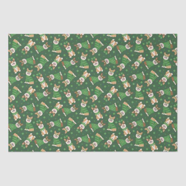 Happy St Patricks Day Pembroke Welsh Corgi Dogs Tissue Paper (Front)