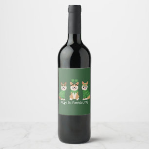 Happy St Patricks Day Pembroke Welsh Corgi Dogs Wine Label