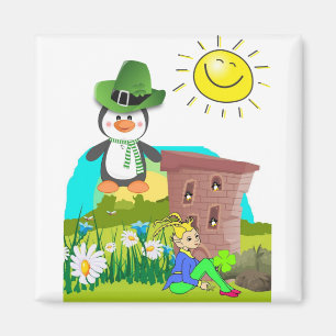 happy st. patrick's day penguin leprechaun magnet