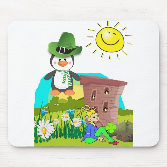 happy st. patrick's day penguin leprechaun mouse mat (Front)