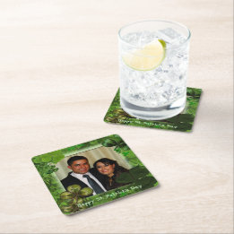 Happy St. Patrick's Day Photo Square Paper Coaster